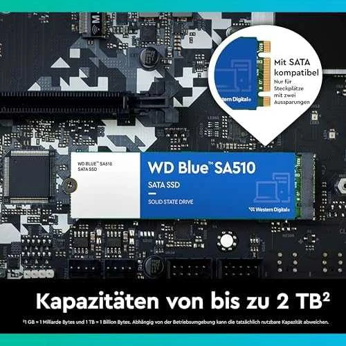 WD Mėlyna SA510 SSD 500GB M.2 2280 SATA III 6Gb/s vidinis, vienos pakuotės, maitinamas „SANDISK“