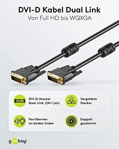 Goobay 2m DVI-D FullHD kabelis Dual Link, juodas