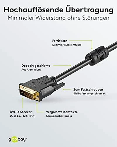 Goobay 2m DVI-D FullHD kabelis Dual Link, juodas