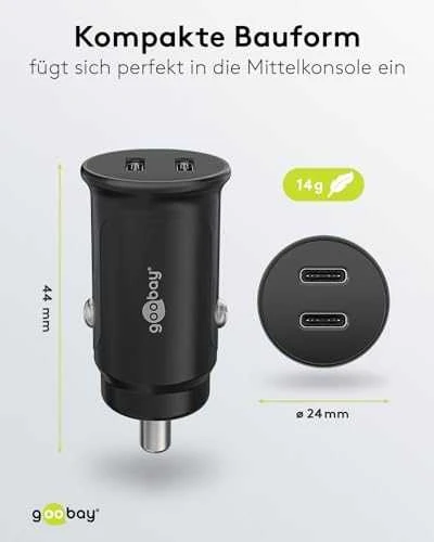Įkroviklis automobilis 2x USB-C PD 3A 30W Goobay