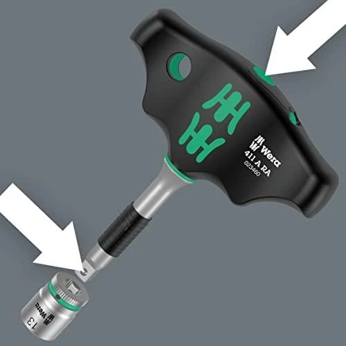 Terkšlinis T formos atsuktuvas su galvutėmis, 9vnt 6-13mm Wera Kraftform Kompakt 400 RA