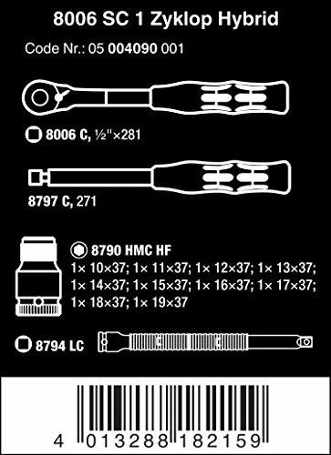 Terkšlės ir galvučių rinkinys Wera Zyklop Hybrid 8006 SC 1, 10-19mm, 13 vnt