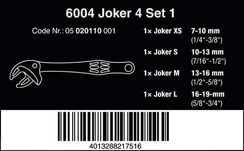 Terkšlinių savaime užsifiksuojančių raktų komplektas 4vnt (XS/S/M/L) Wera Joker 6004, Set 1, 7-19mm.