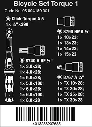 Wera dviračių sukimo momento rinkinys 16vnt, 1/4" 2,5-25Nm, lizdai 10-15mm, lizdai TX10-T30, HEX 3-8mm