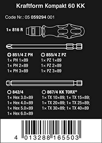 WERA Kraftform Kompakt 60 KK maišelis su. 89 mm ilgio antgaliai