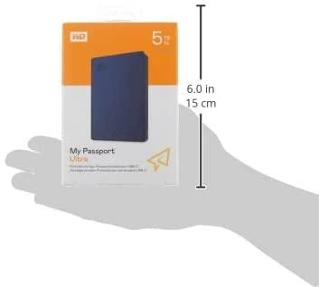 Kietasis diskas Western Digital „My Passport Ultra 5TB Mėlyna USB-C/USB3.0 HDD 2,5" metalinio apdailos nešiojamas išorinis RTL diskas