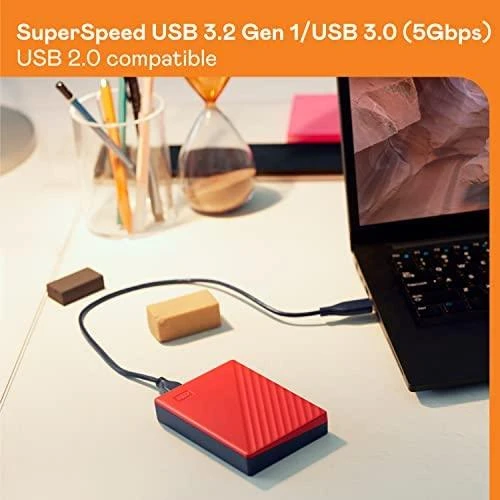 Išorinis kietasis diskas HDD Western Digital My Passport (2TB, USB 3.2), raudonas