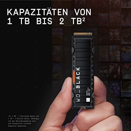 WD Juodas 1TB SN850X NVMe SSD itin greitas PCIe Gen4 x4 M.2 su vidiniu radiatoriumi, vienoje pakuotėje, maitinamas „SANDISK“