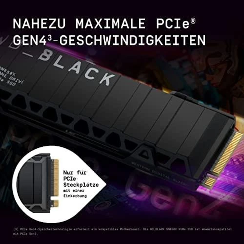 WD Juodas 1TB SN850X NVMe SSD itin greitas PCIe Gen4 x4 M.2 su vidiniu radiatoriumi, vienoje pakuotėje, maitinamas „SANDISK“