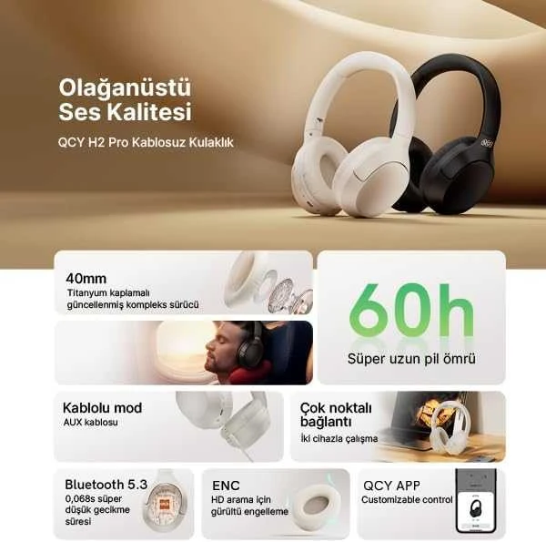 Belaidės ausinės QCY H2 PRO (baltos)