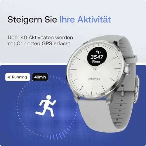 Išmanusis laikrodis Withings Scanwatch Light, 37 mm, Sidabro spalvos korpusas su pilkos spalvos dirželiu
