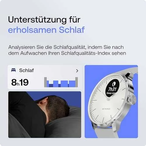 Išmanusis laikrodis Withings Scanwatch Light, 37 mm, Sidabro spalvos korpusas su pilkos spalvos dirželiu