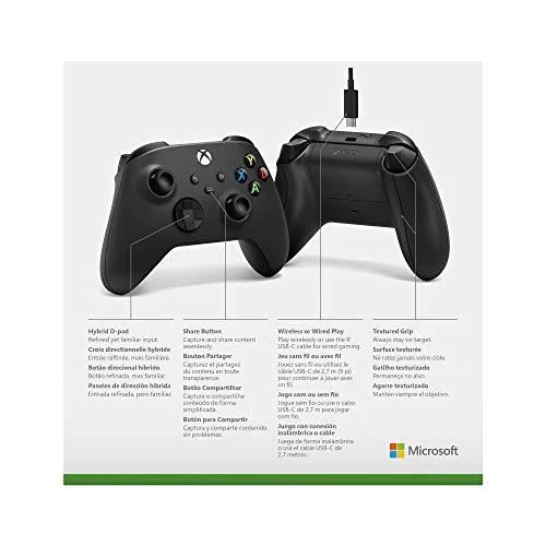 Microsoft XBOX Series belaidis valdiklis su USB-C kabeliu (Carbon Juodas)