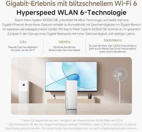 Maršrutizatorius Xiaomi Mesh System AX3000 NE (2 vnt.), Baltos spalvos