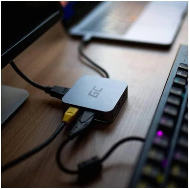 Green Cell Žalias Cell GREENCELL AK61 Žalias Cell HUB2 USB-C, 3x USB 3.0 RJ45 1Gbps HDMI 4K, DEX Nintendo Switch Apple