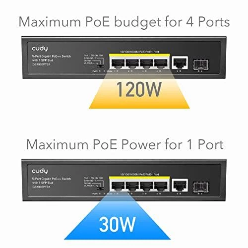 Šakotuvas Komutatorius - Cudy GS1005PTS1 Gigabit PoE 5 Prievadų Juodas