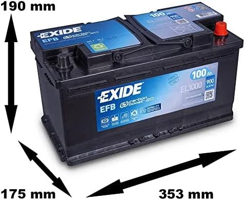 Exide EFB akumuliatorius su matmenimis
