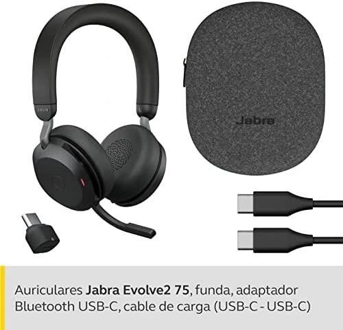 JABRA Evolve2 75 Ausinės on-ear Bluetooth belaidės aktyvus triukšmo slopinimas USB-C noise isolating juodas Certified skirta Microsoft T