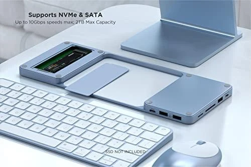 Satechi Slim Dock, skirtas iMac 24" USB-C (USB-C 10Gb, USBA-A 10Gb, 2x USB-A, mikro/SD kortelių skaitytuvas, NVMe SATA lizdas) (sidabrinė)