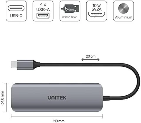 UNITEK Hub Active USB-C 4X USB 3.1 Gen1 microUSB H1107A