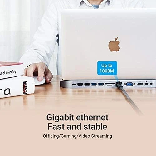 Vention Vėdinimo prijungimo stotis 12in1: USB-C prie HDMI/USB2.0 x 2/USB3.0 x 2/VGA/USB-C/RJ45/SD/TF