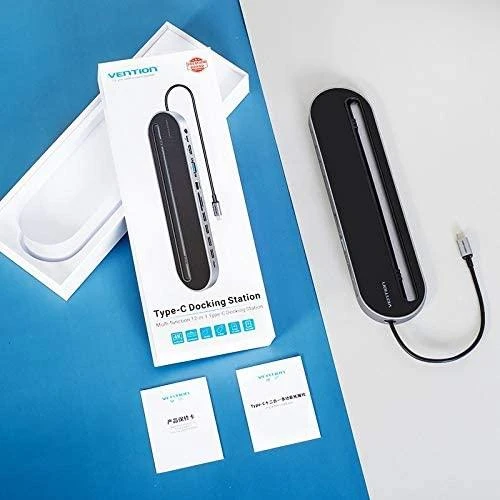 Vention Vėdinimo prijungimo stotis 12in1: USB-C prie HDMI/USB2.0 x 2/USB3.0 x 2/VGA/USB-C/RJ45/SD/TF