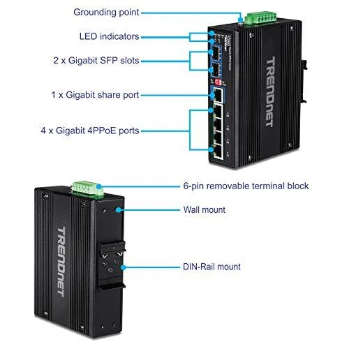 Šakotuvas Carruzzo Trendnet TI-UPG62 tinklo komutatorius Ne-valdomas L2 Gigabit Ethernet (10/100/1000) Maitinimas per Eternetą (PoE) Juoda