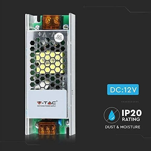 75W Maitinimo šaltinis V-TAC, 12V, 6A, metaliniu korpusu, IP20