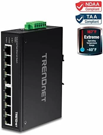 Šakotuvas TRENDnet pramoninis komutatorius, 8 prievadų greitas Ethernet L2, DIN bėgelis