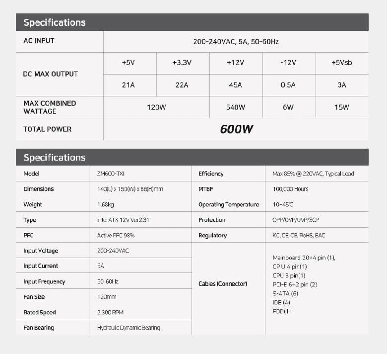 Zalman MegaMax 600W maitinimo šaltinis (ZM600-TXII)
