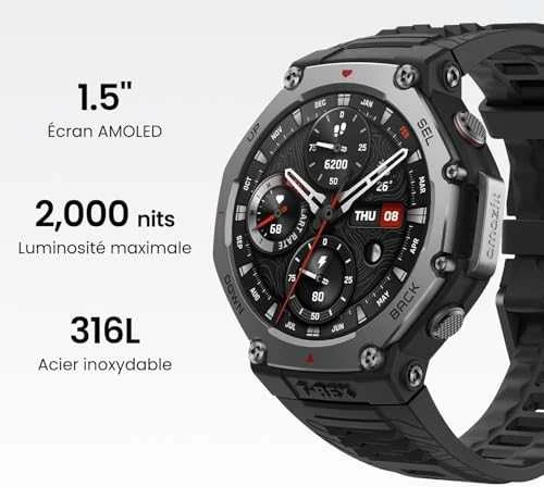 Išmanusis laikrodis Amazfit T-Rex 3, Nerudijančio plieno korpusas su rudos spalvos silikoniniu dirželiu