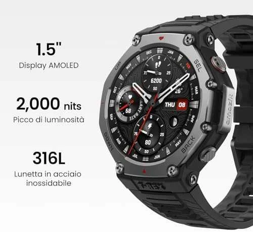 Išmanusis laikrodis Amazfit T-Rex 3, Nerudijančio plieno korpusas su onikso spalvos silikoniniu dirželiu