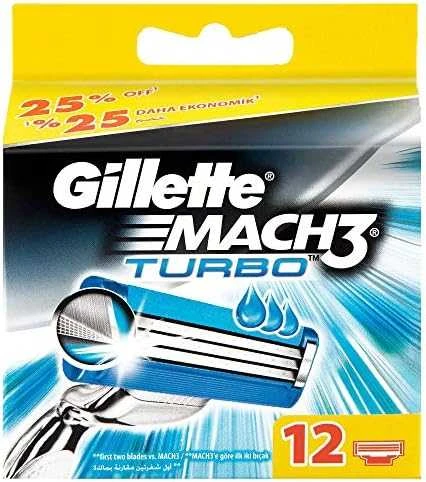 Gillette Mach3 Turbo Skustuvo Galvutės Vyrams, 12 Vnt.