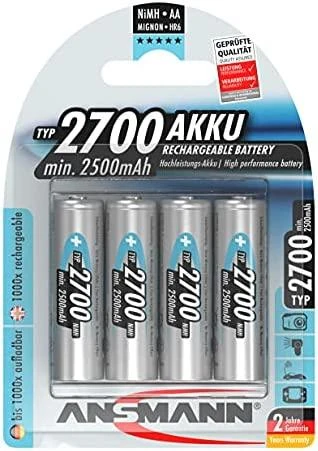 1x4 Ansmann dešinėje. Baterija 2700 Mignon AA 2500 mAh