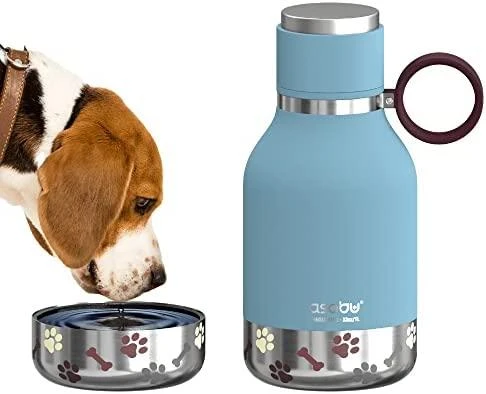 Asobu - Dog Bowl - nerūdijančio plieno butelis su dubenėliu šuniui 1 litras mėlynos spalvos