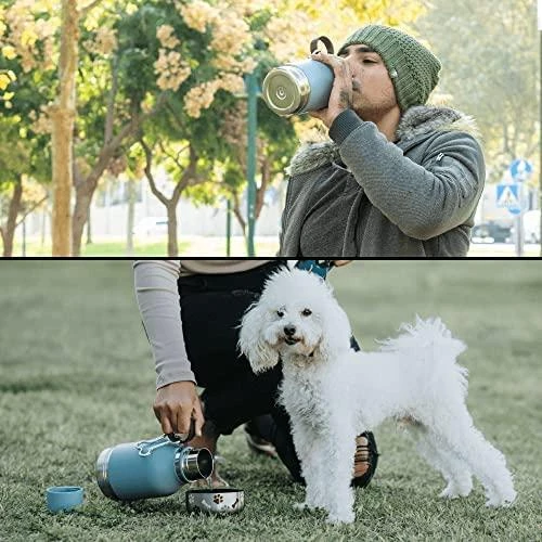 Asobu - Dog Bowl - nerūdijančio plieno butelis su dubenėliu šuniui 1 litras mėlynos spalvos
