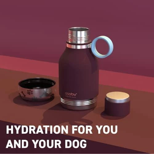 Asobu - Dog Bowl - nerūdijančio plieno butelis su šuns dubenėliu 1 litras bordo raudonos