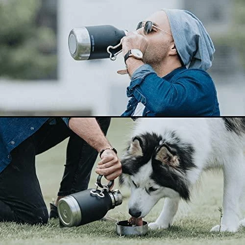 Asobu - Dog Bowl - nerūdijančio plieno butelis su dubenėliu šuniui 1 litras juodas