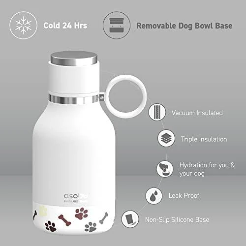 Asobu - Dog Bowl - nerūdijančio plieno butelis su dubenėliu šuniui 1 litras baltas
