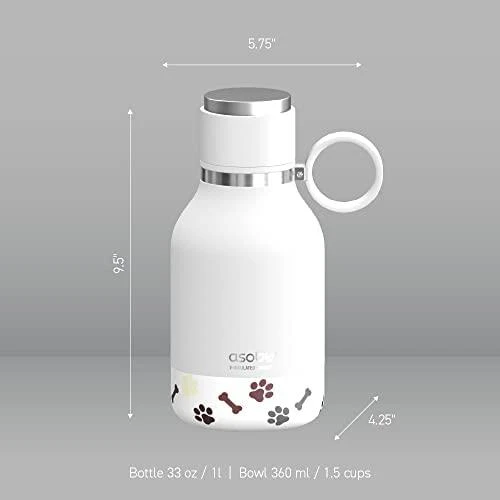 Asobu - Dog Bowl - nerūdijančio plieno butelis su dubenėliu šuniui 1 litras baltas