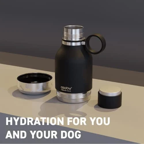 Asobu - Dog Bowl - nerūdijančio plieno butelis su dubenėliu šuniui 1 litras juodas