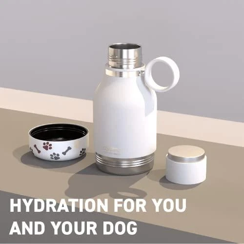 Asobu - Dog Bowl - nerūdijančio plieno butelis su dubenėliu šuniui 1 litras baltas