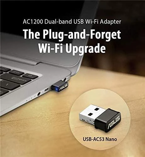 Asus | USB-AC53 NANO AC1200 dviejų dažnių USB MU-MIMO „Wi-Fi“ adapteris | 2,4 GHz / 5 GHz | 36 min.