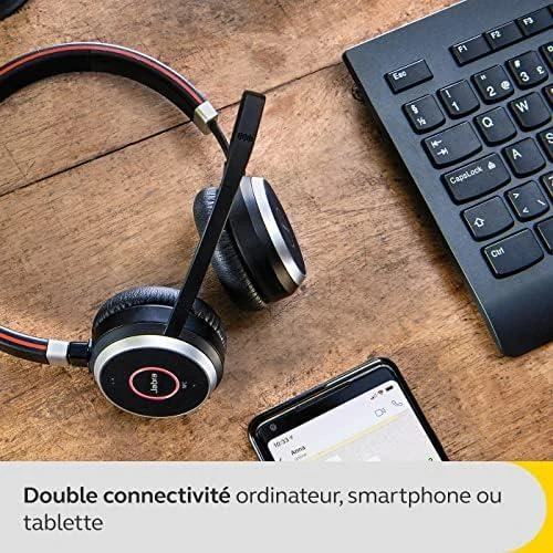 Jabra Evolve 65 SE UC Stereo Belaidės ausinės su mikrofonu, Bluetooth, Charging Stovas