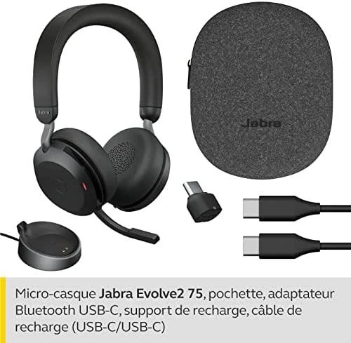 Jabra Evolve2 75 USB-C ausinės su įkrovimo stovu