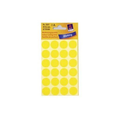 Lipdukai Avery Zweckform, apvalūs, Ø18mm, 96vnt pakuotėje, geltonos spalvos