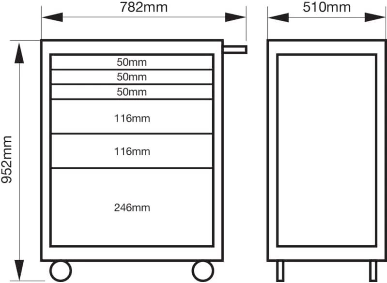 Įrankių vežimėlis Bahco E72, 7 stalčiai, 693x510x955mm oranžinis