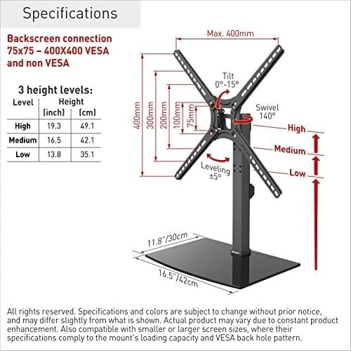 Laikiklis Barkan Floor stendas, Full motion, 29-58", Juodas
