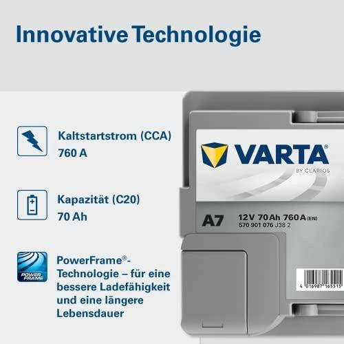 VARTA A7 AGM (E39) (570901076) 70Ah 760A akumuliatorius