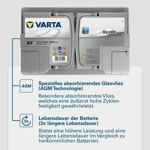 VARTA A7 AGM (E39) (570901076) 70Ah 760A akumuliatorius
